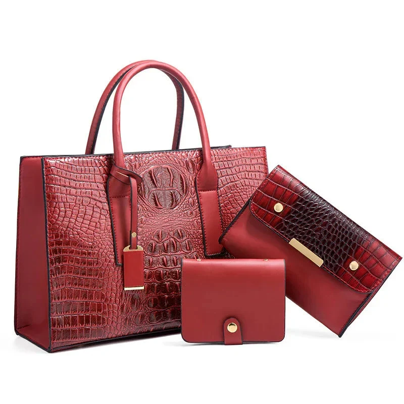 Women's Handbag PU Leather Shoulder Bag Three-Piece Set