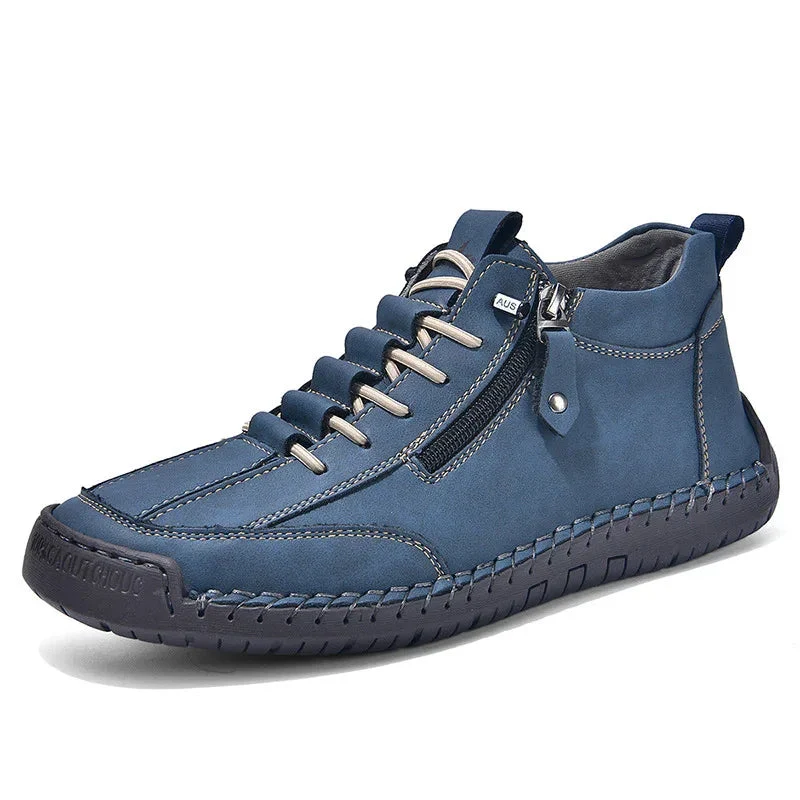 Men's Casual Retro Side Zipper Leather Shoes