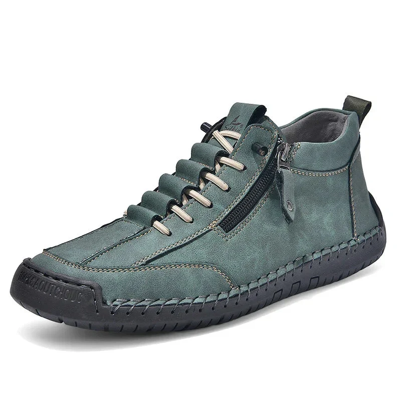 Men's Casual Retro Side Zipper Leather Shoes
