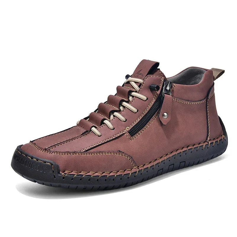 Men's Casual Retro Side Zipper Leather Shoes