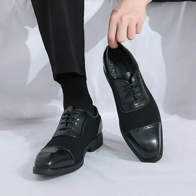 Men's Thick-Soled Round Toe Lace-Up Formal Business Leather Shoes