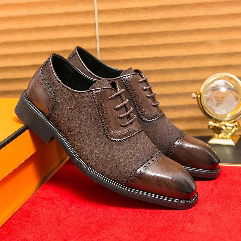 Men's Thick-Soled Round Toe Lace-Up Formal Business Leather Shoes