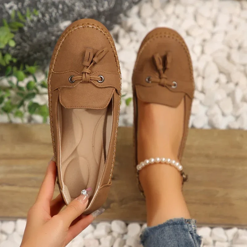 Women's Round Head Loafers Fashion Non-Slip Soft Comfortable Flat Shoes