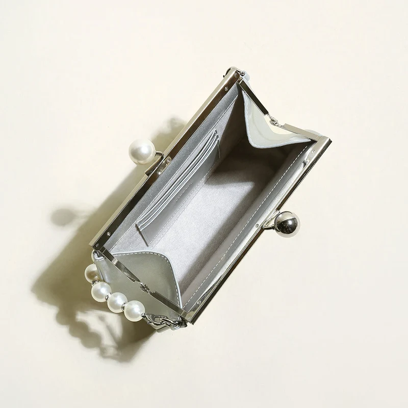 Silver Pearl Ball Clasp Top Handle Bag