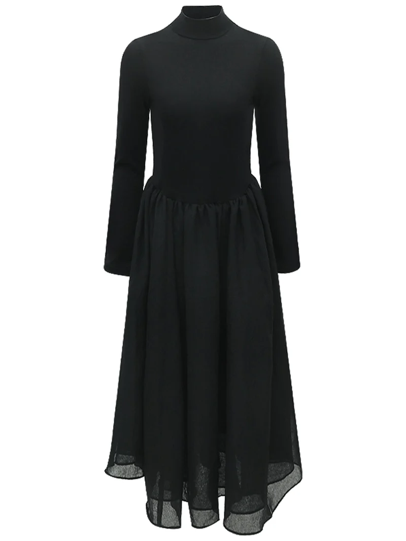 Solid Black Pleated Maxi Dress