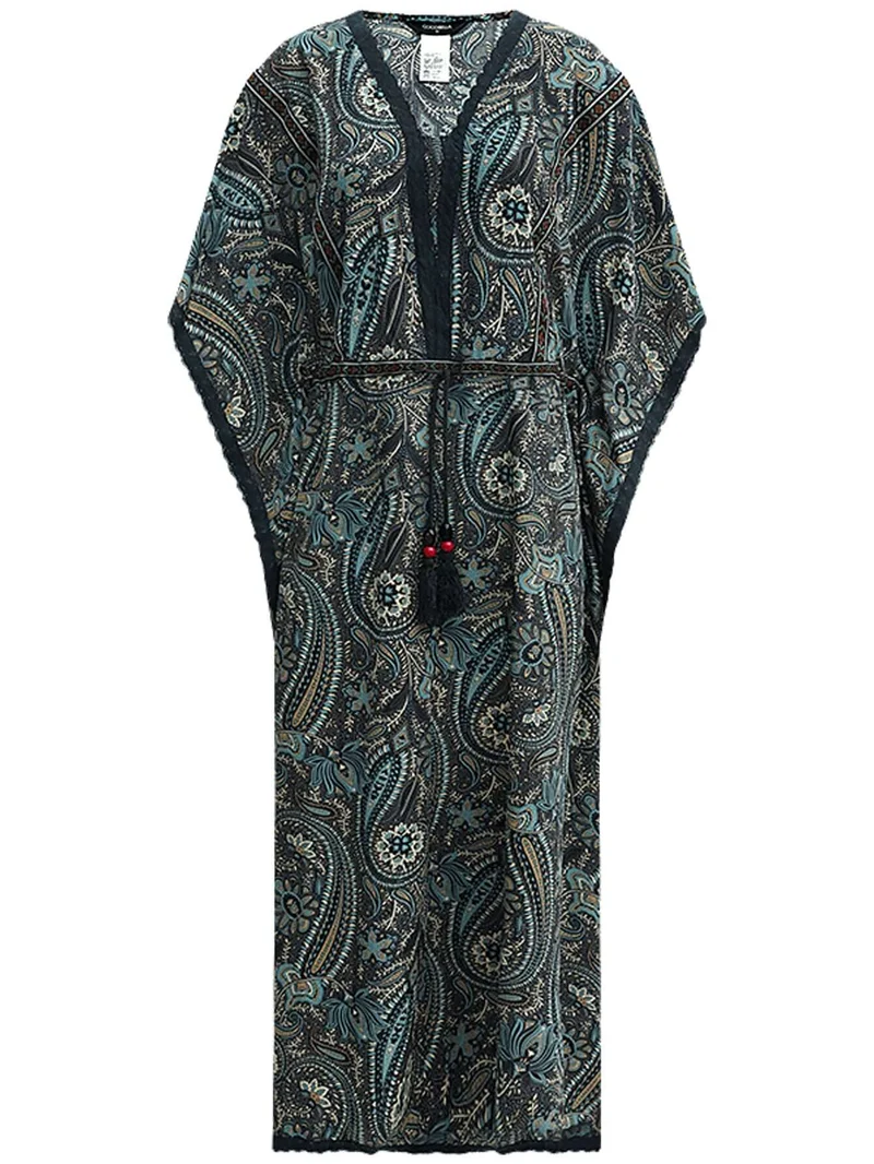 Navy Paisley Batwing Vacation Dress