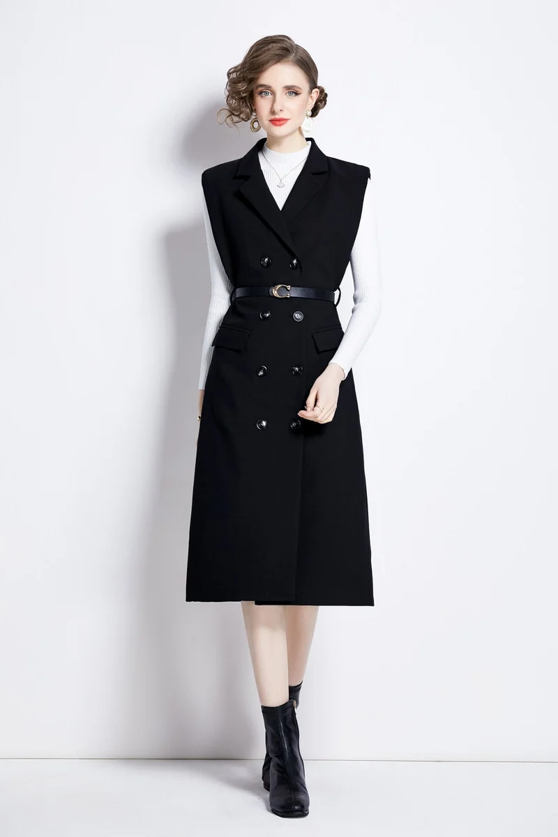 Vintage Double Breasted Blazer Dress with Knitted Undershirt