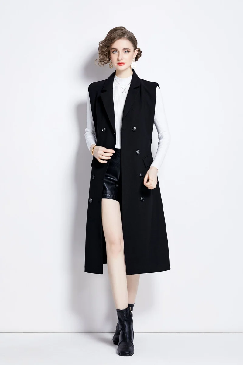 Vintage Double Breasted Blazer Dress with Knitted Undershirt