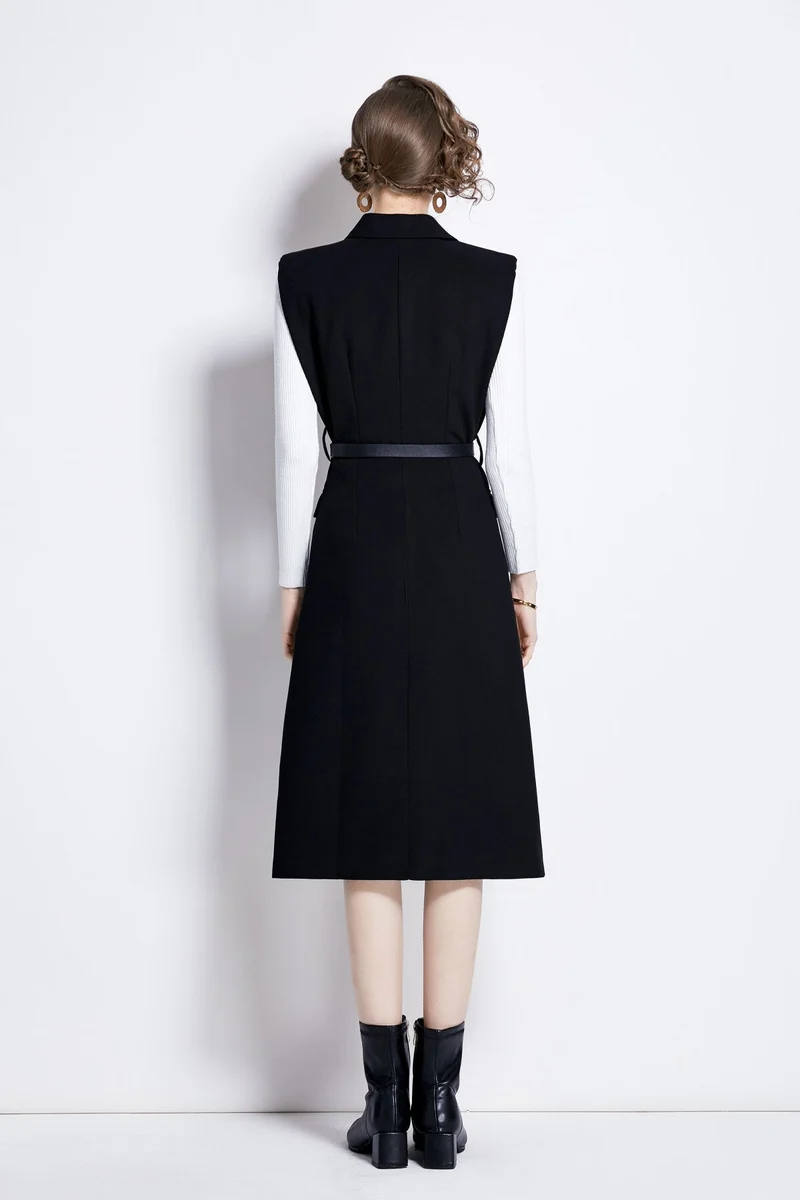Vintage Double Breasted Blazer Dress with Knitted Undershirt