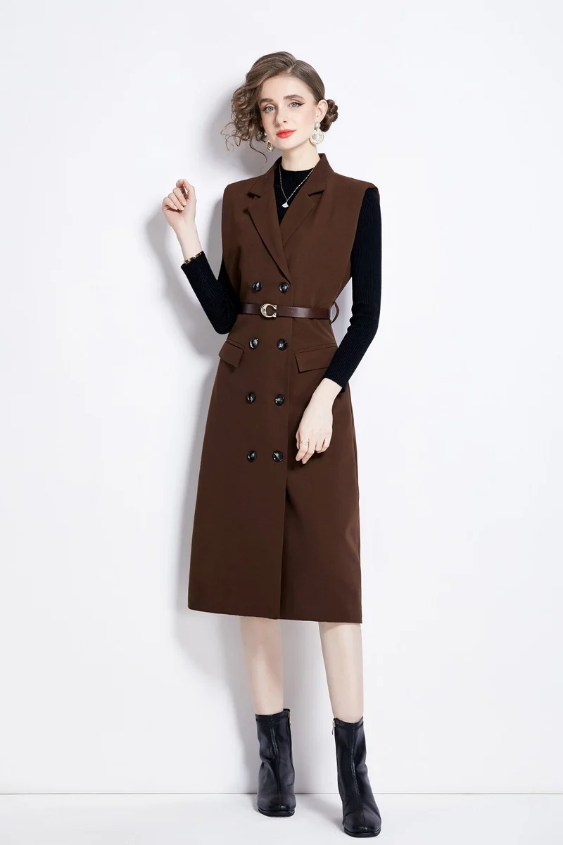Vintage Double Breasted Blazer Dress with Knitted Undershirt