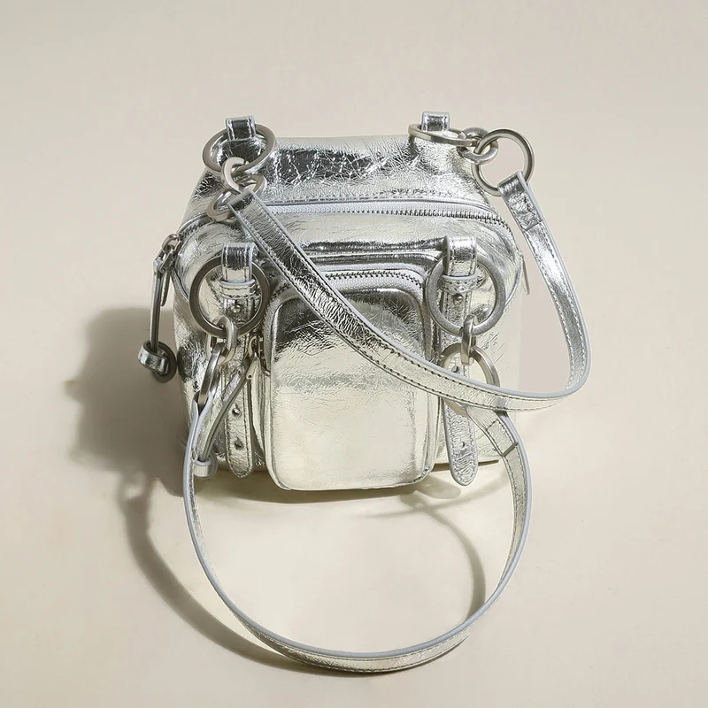 Two Way Shiny Wrinkled Leather Shoulder Bag