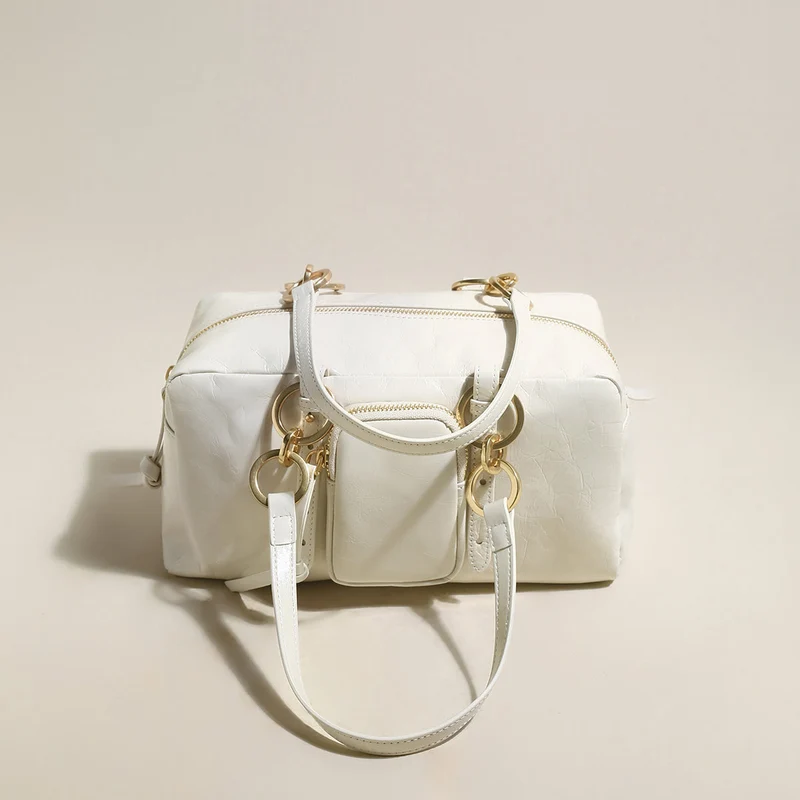 Two Way Shiny Wrinkled Leather Shoulder Bag