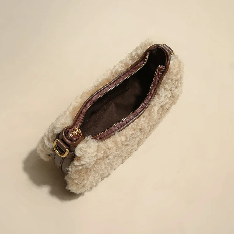 Apricot Beige Furry Mini Daily Shoulder Bag