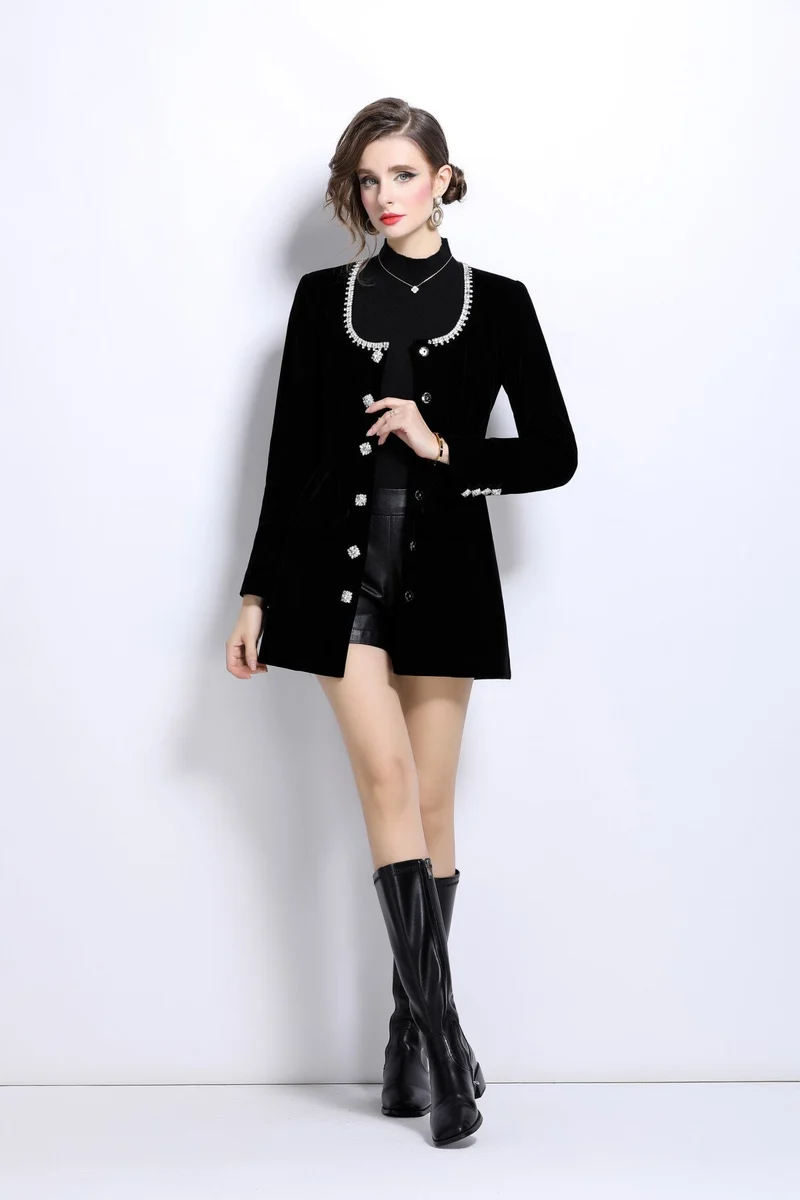 Scoop Neck Button Down Long Sleeve Coat Dress