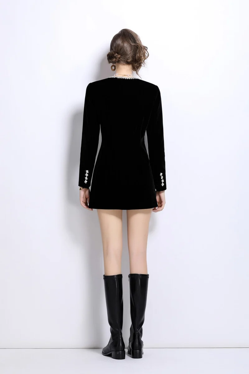 Scoop Neck Button Down Long Sleeve Coat Dress