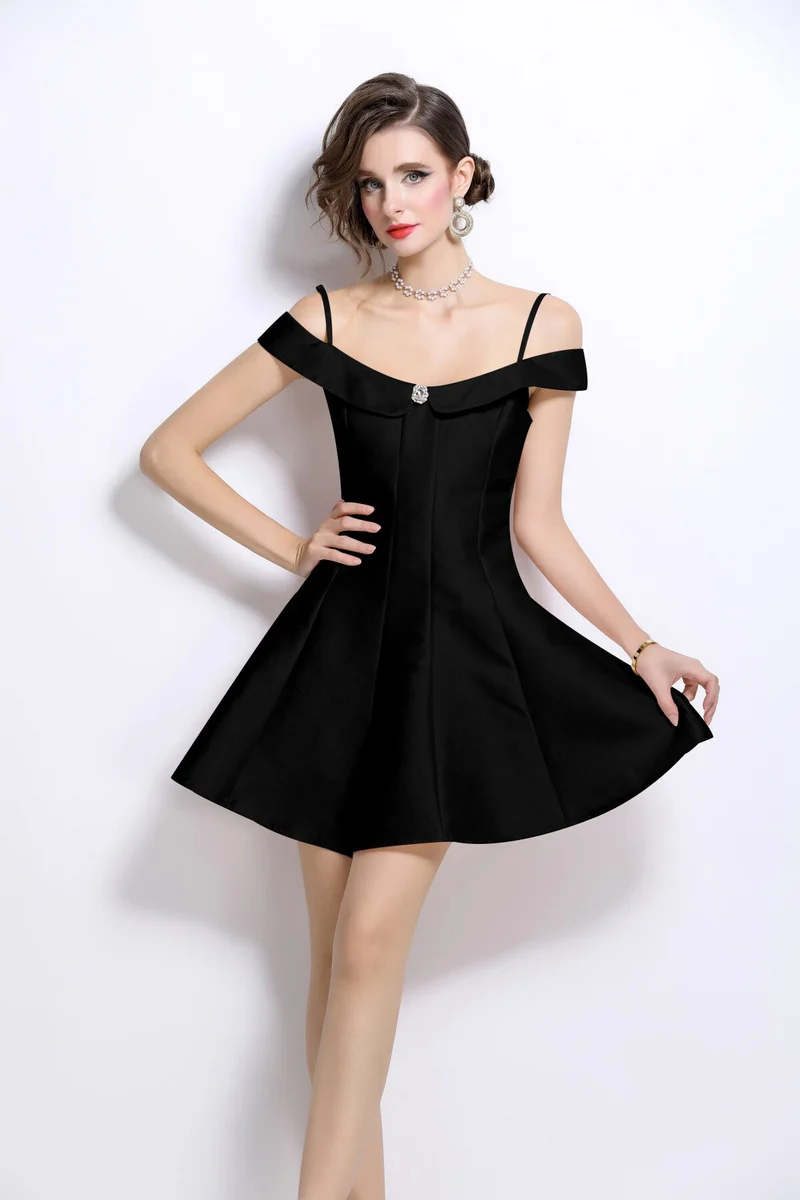 Elegant Off Shoulder Strappy Petite French Dress