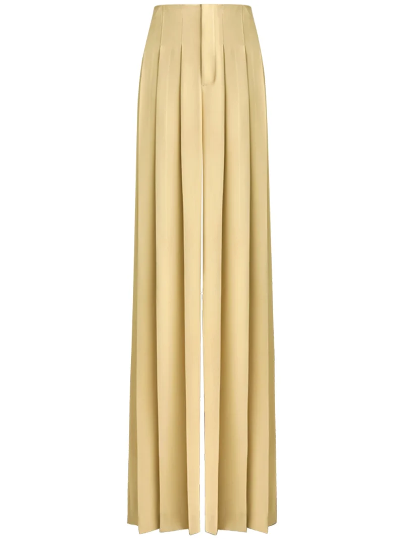 High Waist Pleated Wide Leg Beige Pants