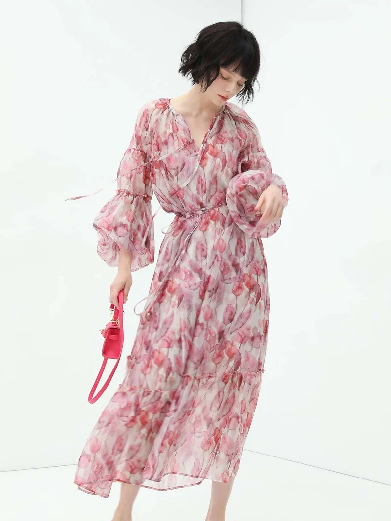 Floral Blush Pink Two Piece Chiffon Dress