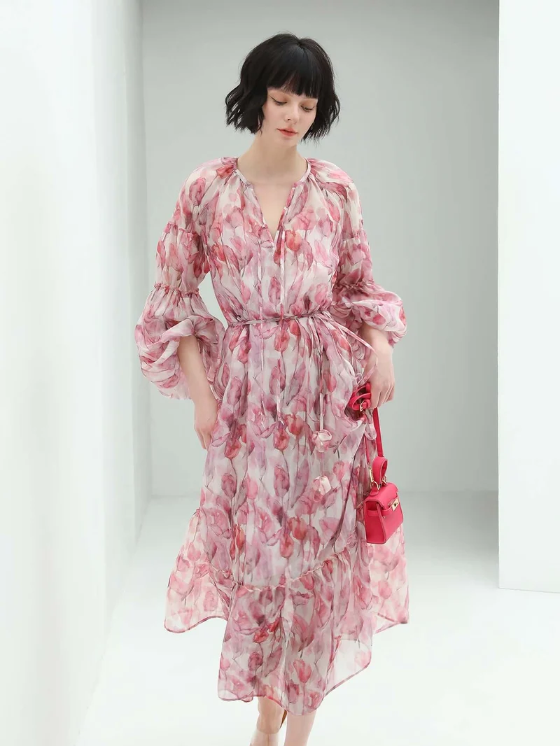 Floral Blush Pink Two Piece Chiffon Dress