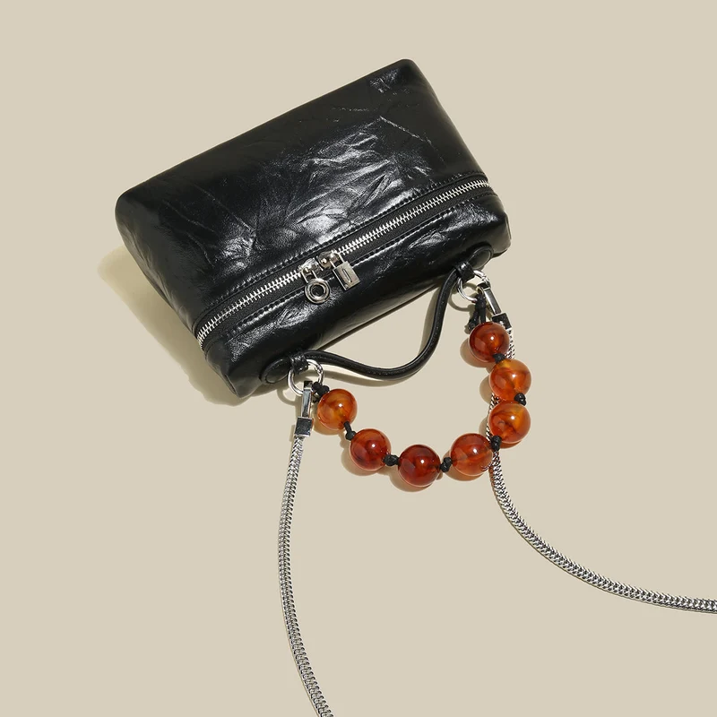 Vintage Vanity Shoulder Bag with Resin Bead Strap