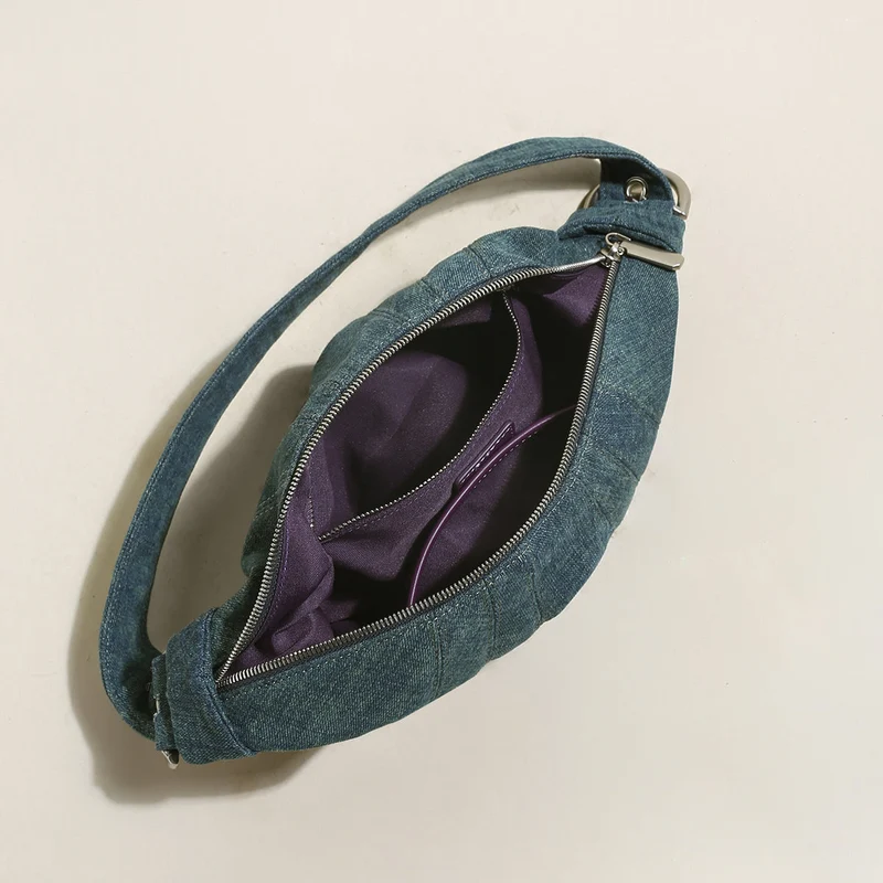 Understated Denim Croissant Mini Shoulder Bag