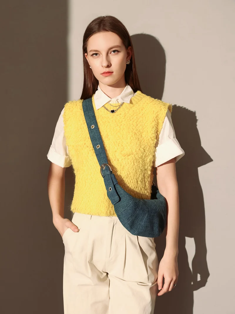 Understated Denim Croissant Mini Shoulder Bag
