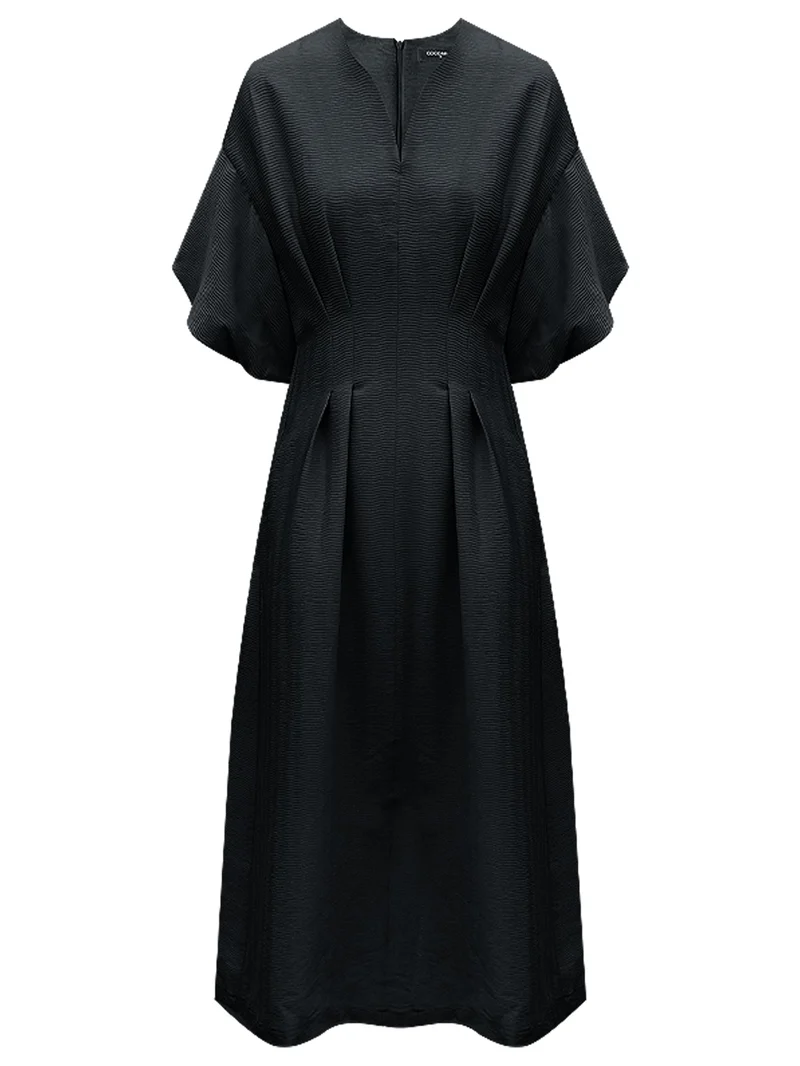 Elegant Textured Pleated French Tea Dress