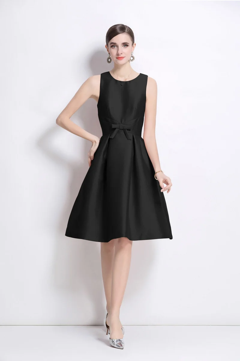 Belted Bowknot Satin Fitted Midi Dress