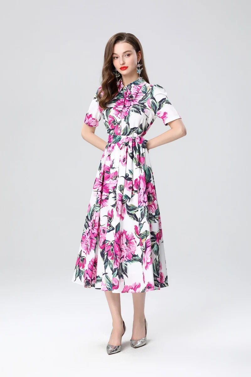 Summery Floral Midi Shirt Dress