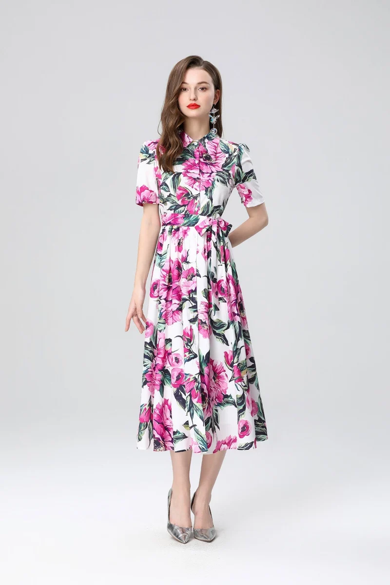 Summery Floral Midi Shirt Dress
