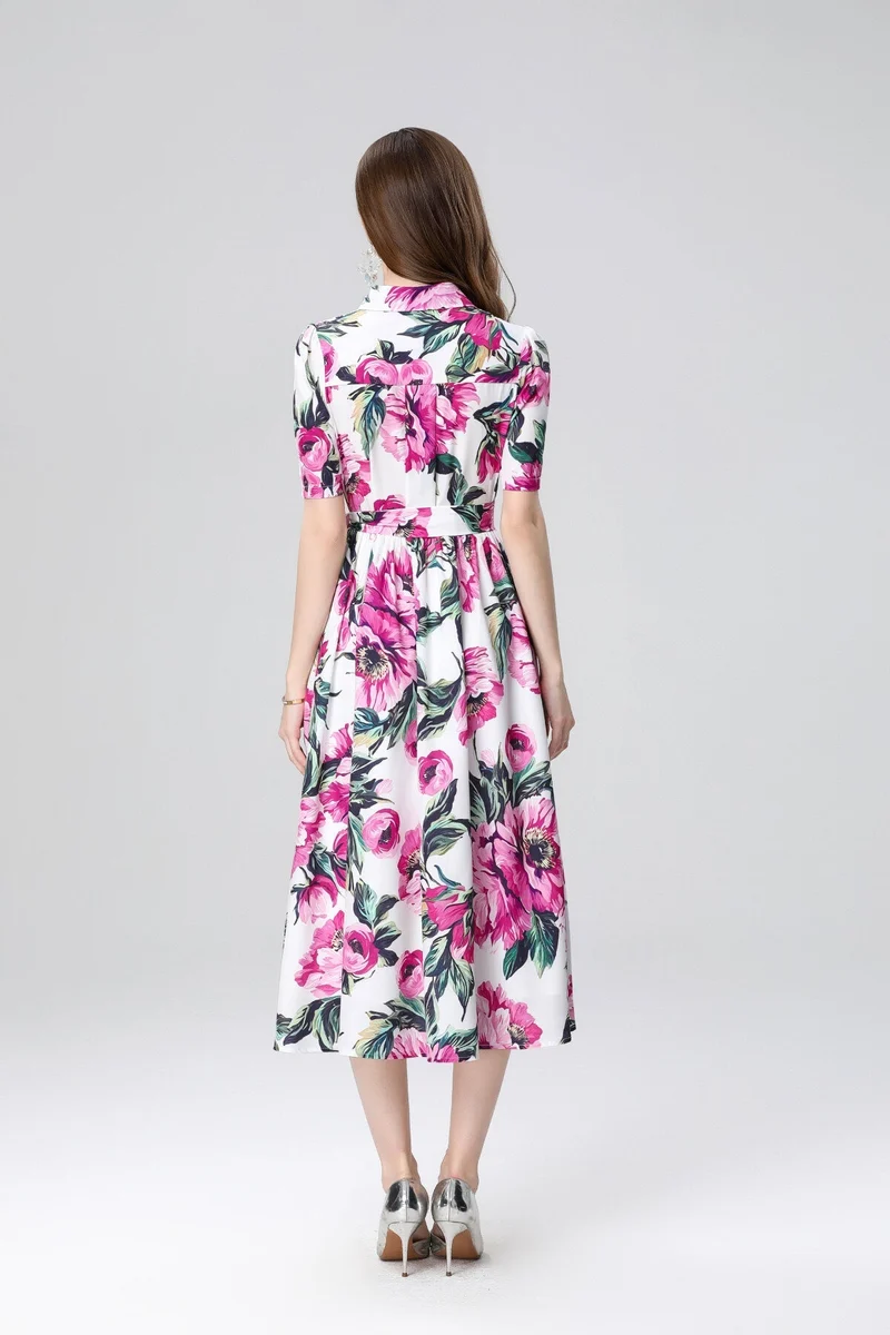 Summery Floral Midi Shirt Dress