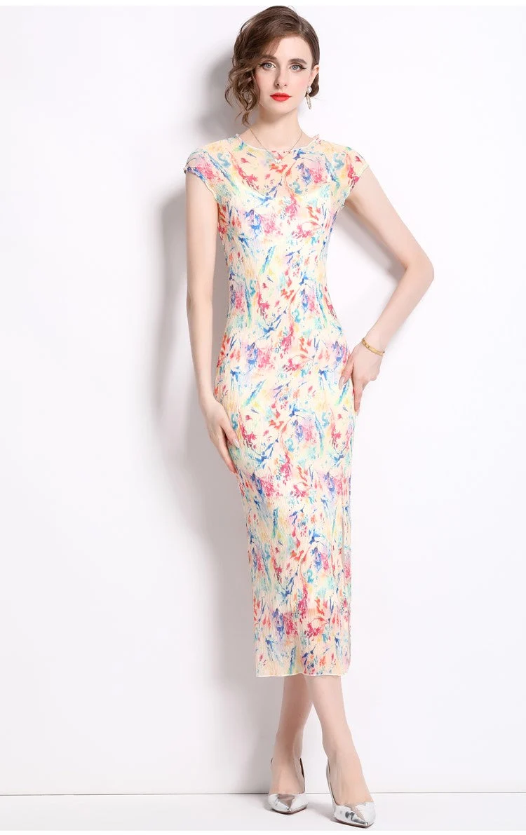 Short Sleeve Double Layer Sheer Rainbow See Through Dress