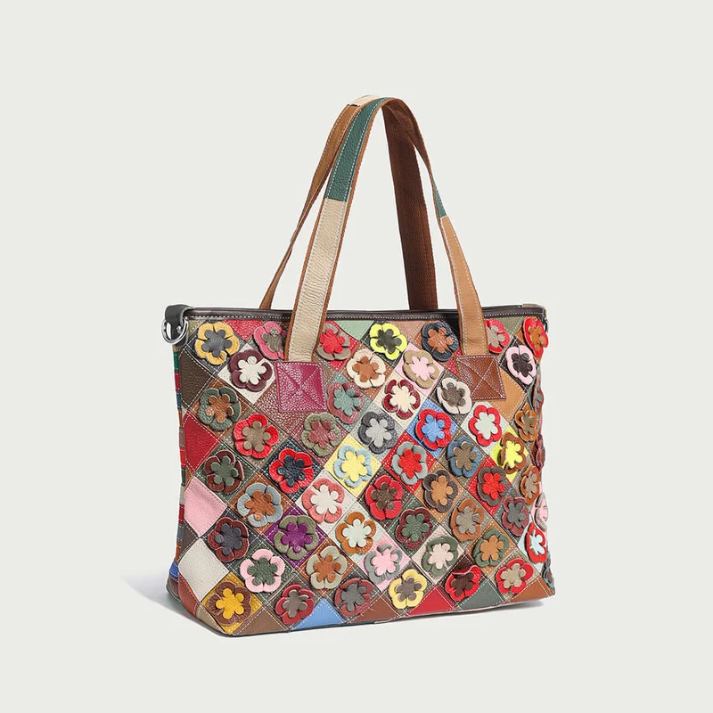Colorful Hippie Leather Tote Bag