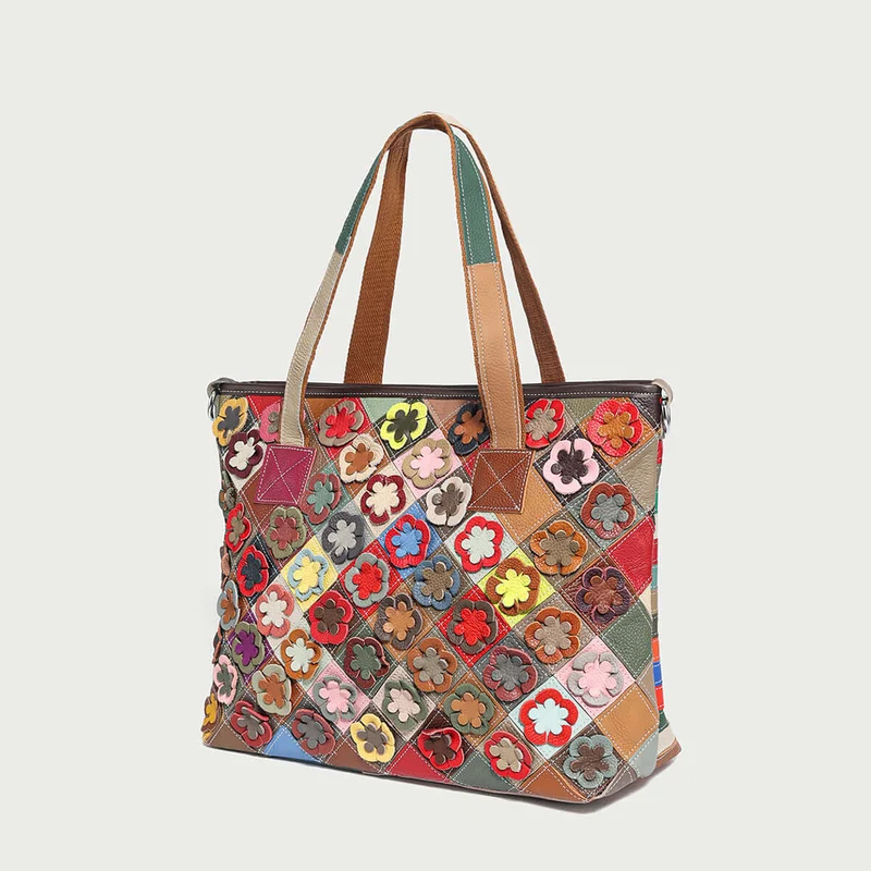 Colorful Hippie Leather Tote Bag