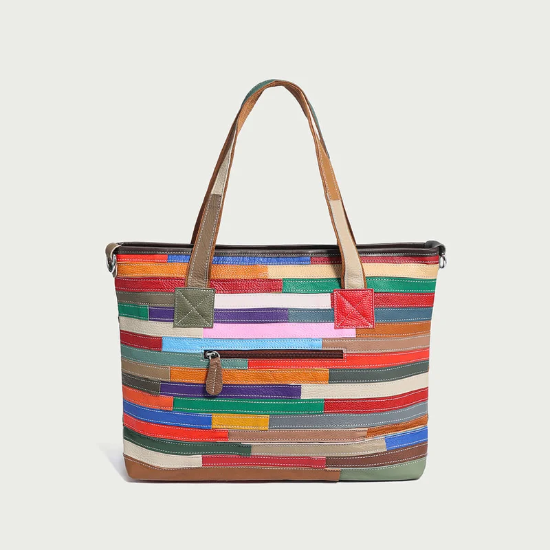 Colorful Hippie Leather Tote Bag