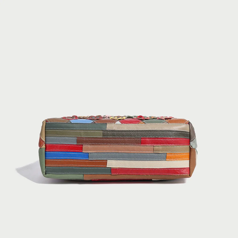 Colorful Hippie Leather Tote Bag