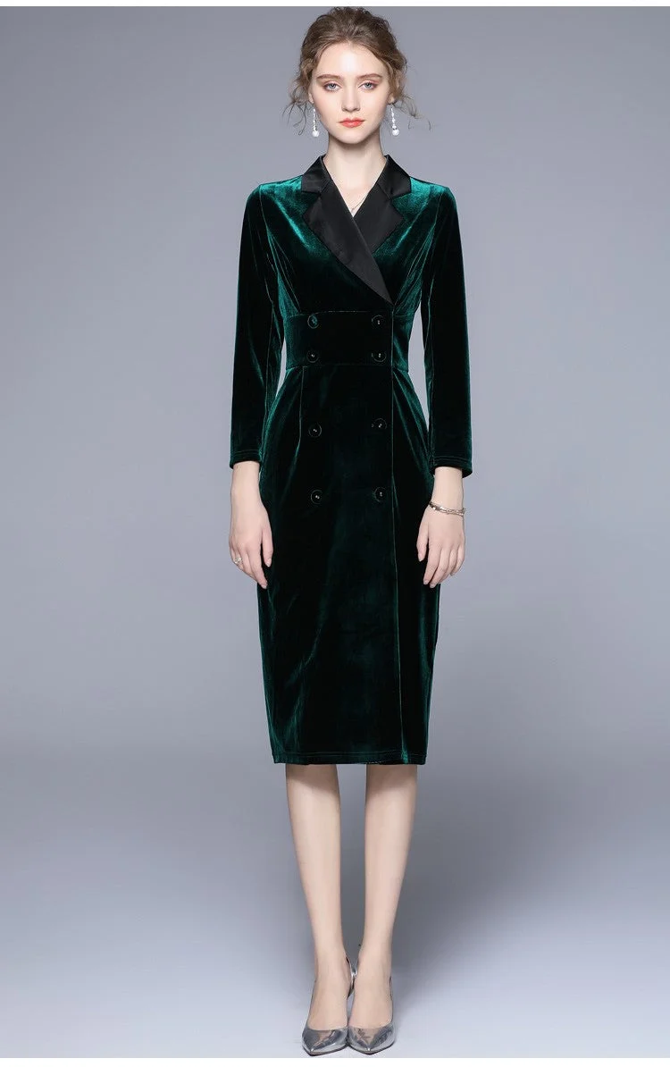 Velvet Green Slim Fit Midi Pencil Dress