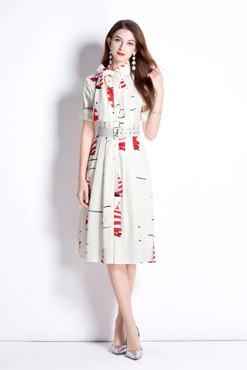 Slim Fit Flattering Sailing French White Flared Dress
