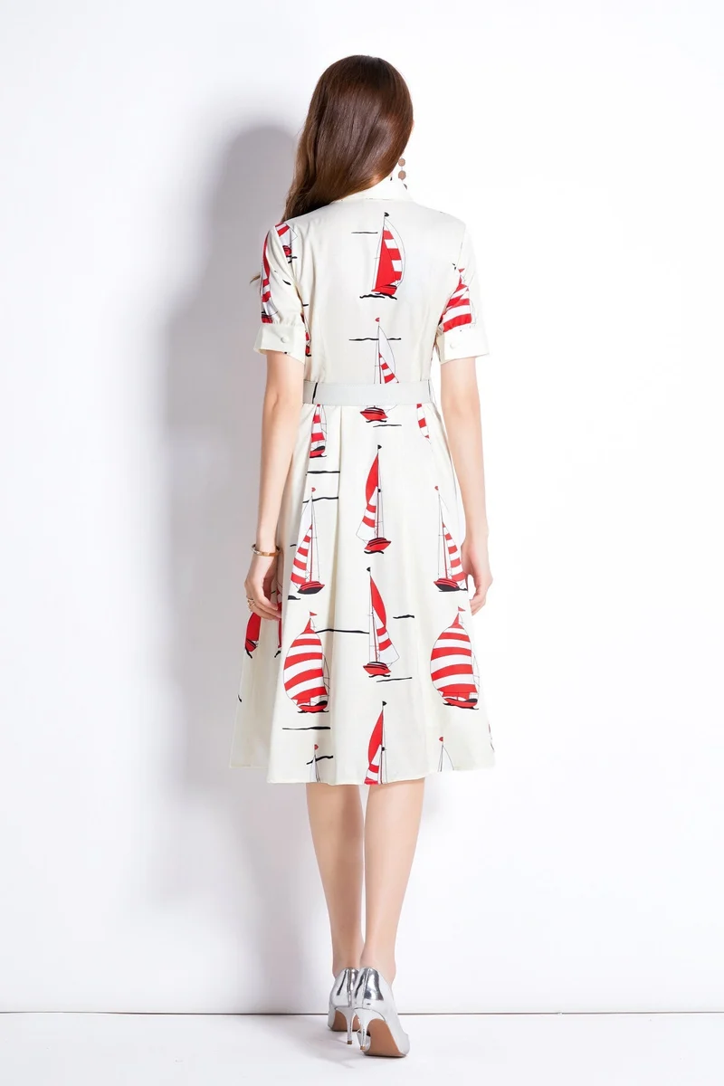 Slim Fit Flattering Sailing French White Flared Dress