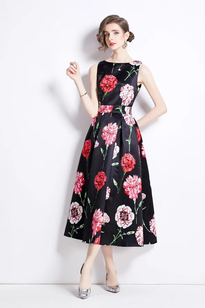 Sleeveless High Waist Tailored Fit and Flare A Line Dress