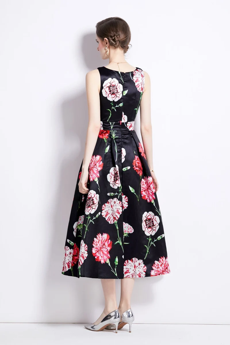 Sleeveless High Waist Tailored Fit and Flare A Line Dress