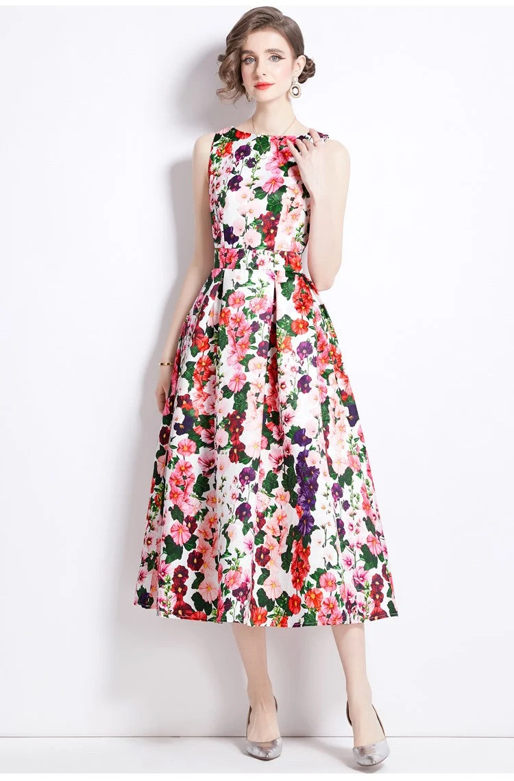 Sleeveless High Waist Tailored Fit and Flare A Line Dress