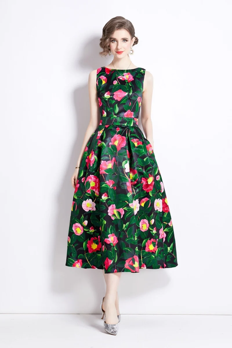 Sleeveless High Waist Tailored Fit and Flare A Line Dress