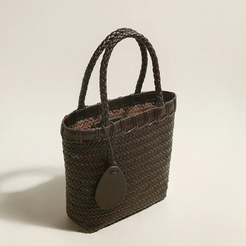Chocolate Organic Reed Woven Basket Bag