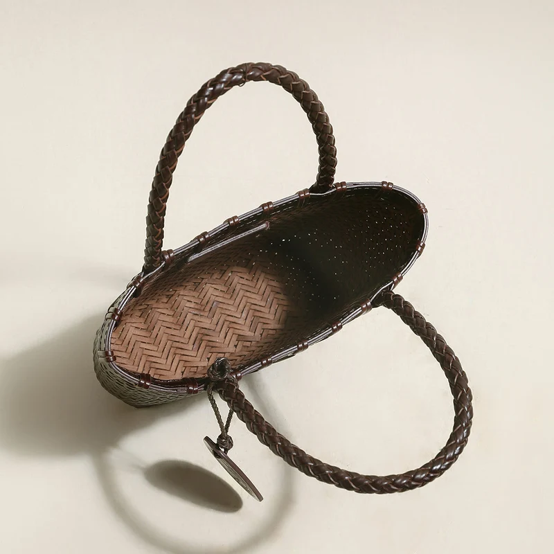 Chocolate Organic Reed Woven Basket Bag