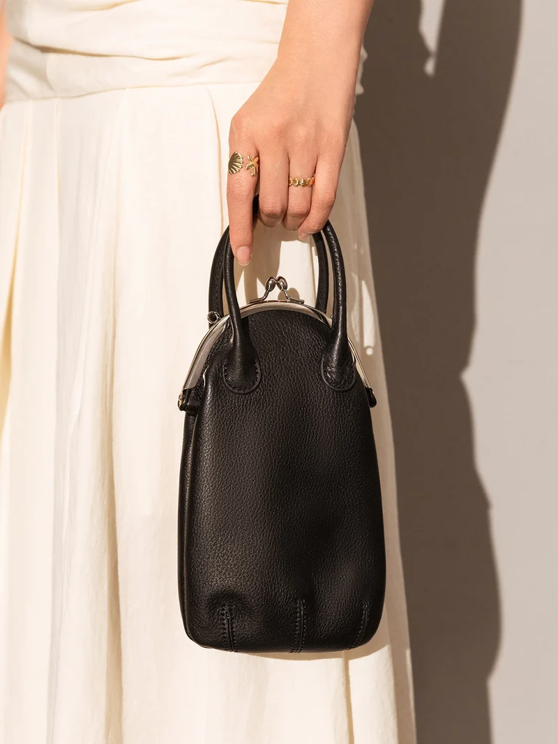 Whimsical Gourd Leather Ball Clasp Top Handle Bag