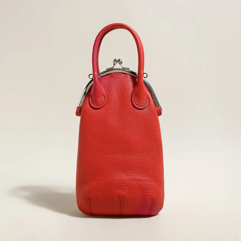Whimsical Gourd Leather Ball Clasp Top Handle Bag