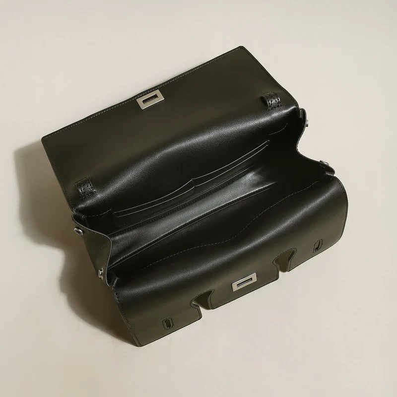 Structured Black Rectangular Satchel Clutch Bag
