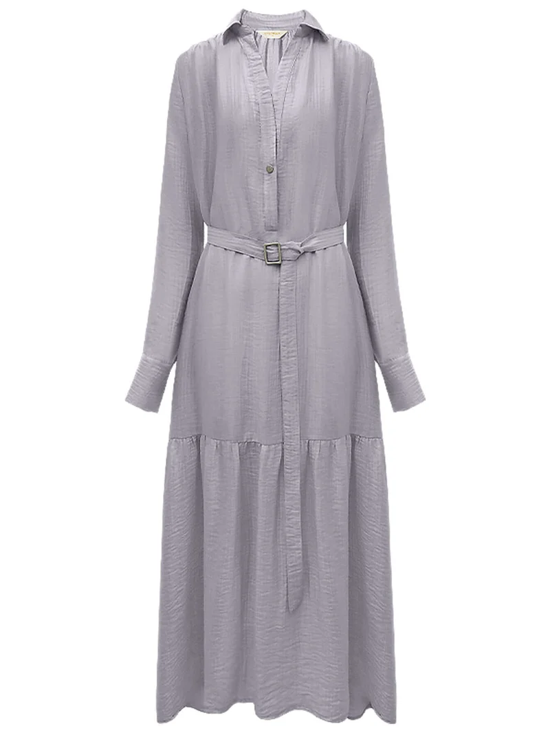 Glam Purple Pleated Long-Sleeve Shirt Dress