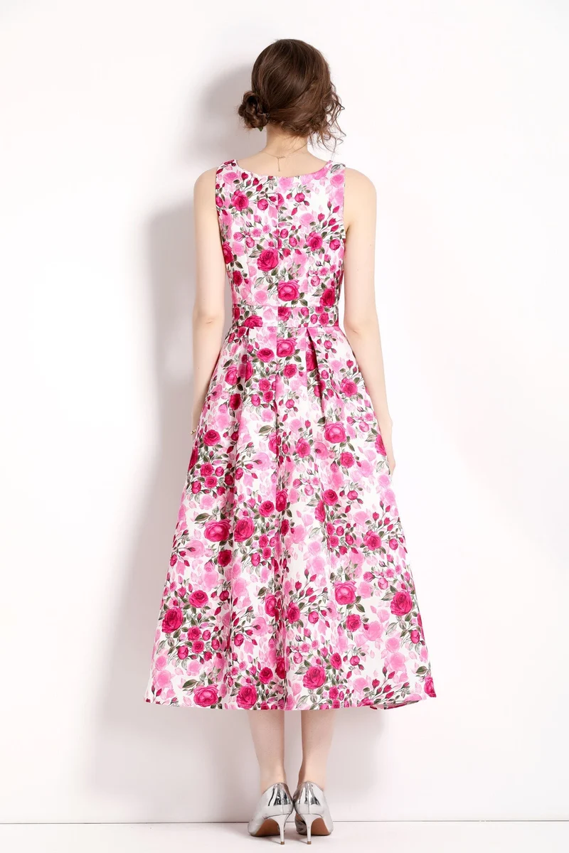 Floral Pink Sleeveless Midi Dress